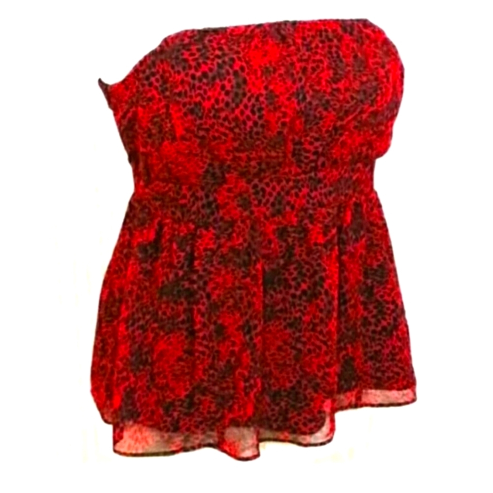 Lane Bryant Top Sz 18 Strapless Red Black Animal Leopard Party Evening Casual